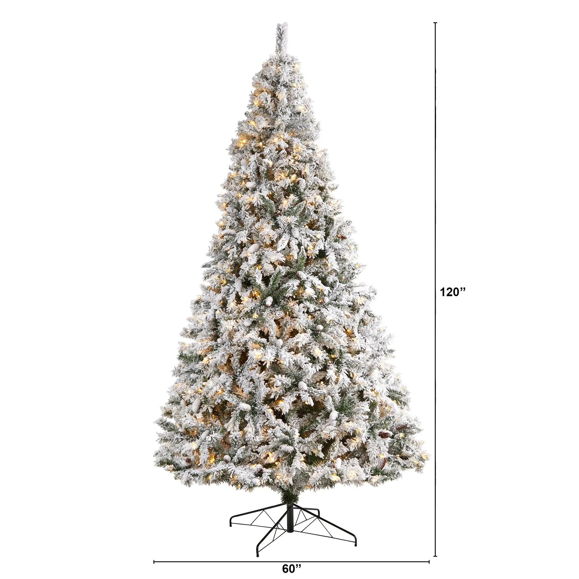 10' Flocked White River Mountain Pine Christmas Tree with Pinecones and 800 Clear LED Lights