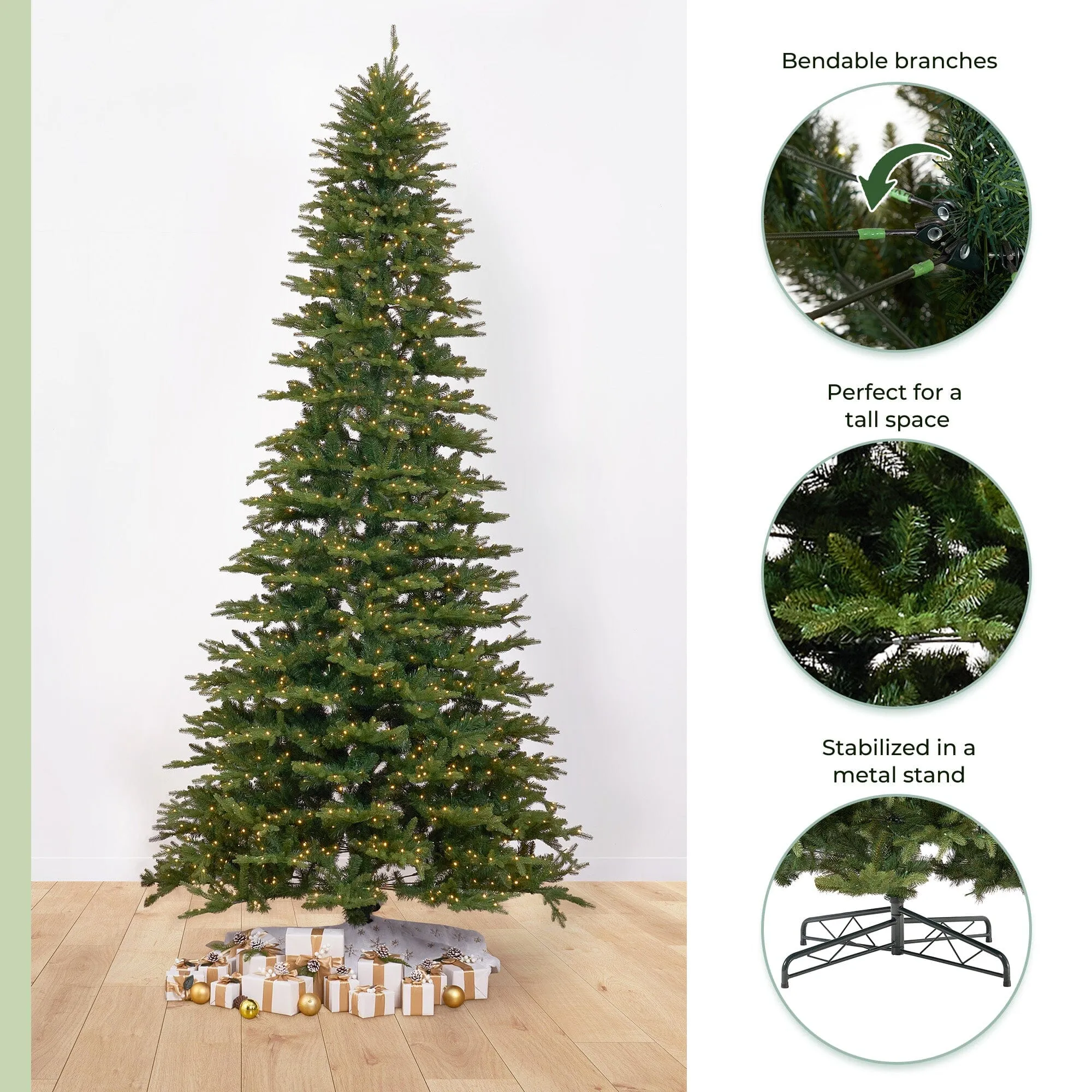 12’ Belgium Fir “Natural Look” Artificial Christmas Tree with 1500 Clear LED Lights and 4962 Bendable Branches