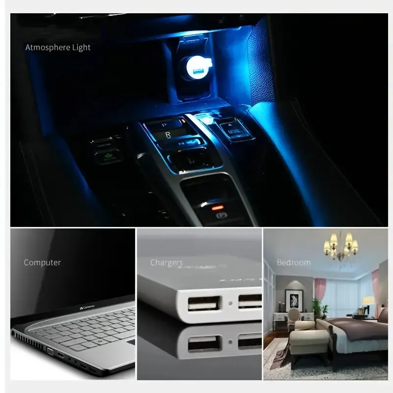 12-Pieces: Colorful Lights Car USB Atmosphere Lights