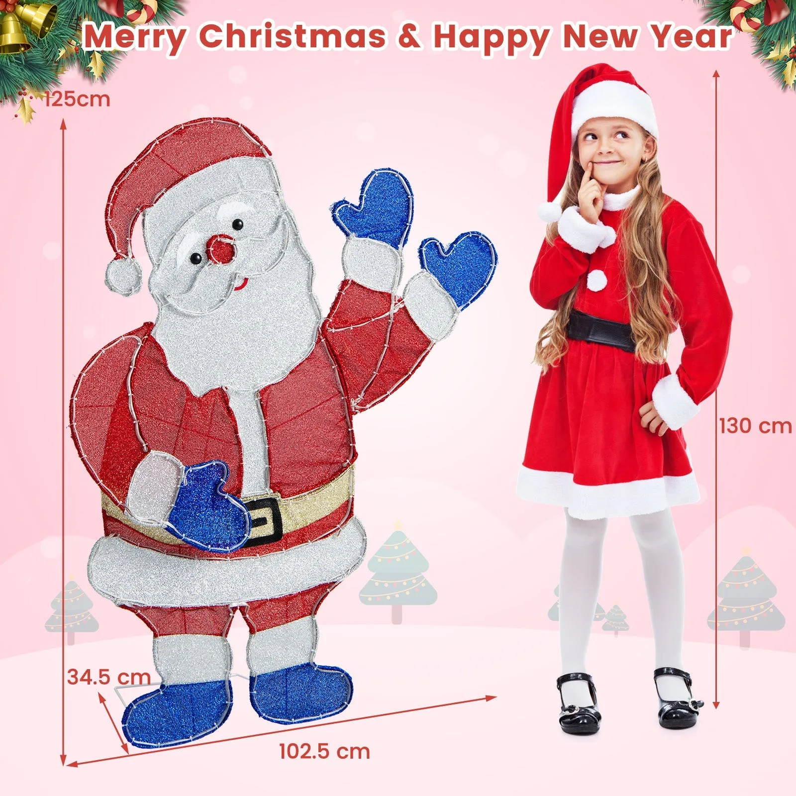 125 CM Pre-Lit Xmas Santa Claus Figure with Waving Arms and 6 Lighting Modes