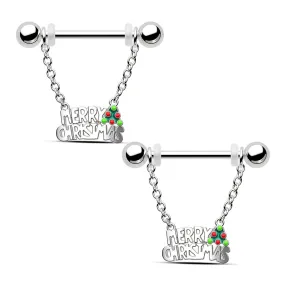 14G Merry Christmas Lettering Nipple Barbell