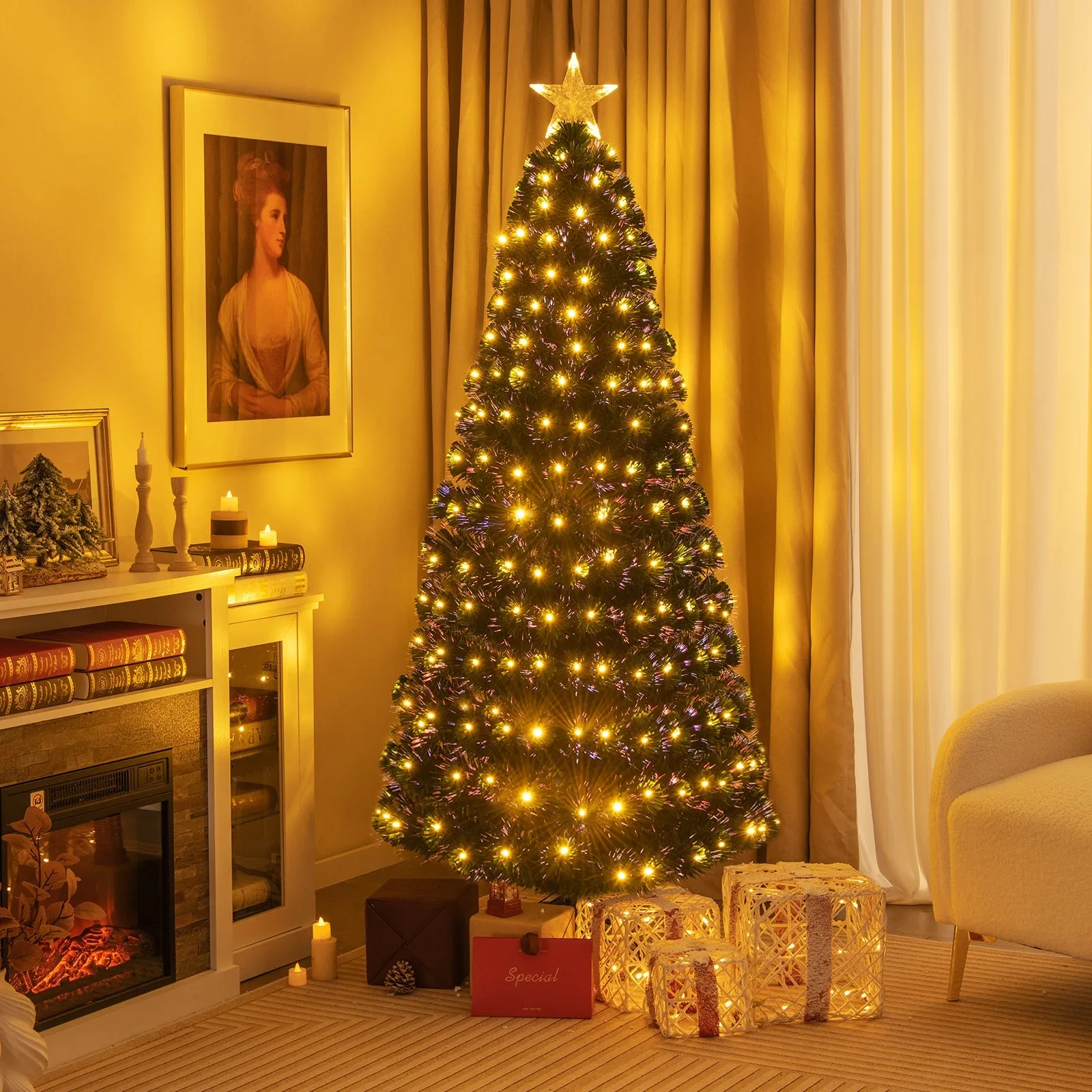 150 CM/180 CM Christmas Tree with PVC Branch Tips and LED Lights-6FT