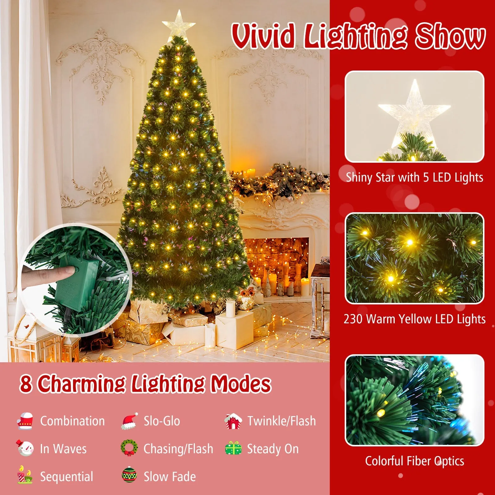 150 CM/180 CM Christmas Tree with PVC Branch Tips and LED Lights-6FT