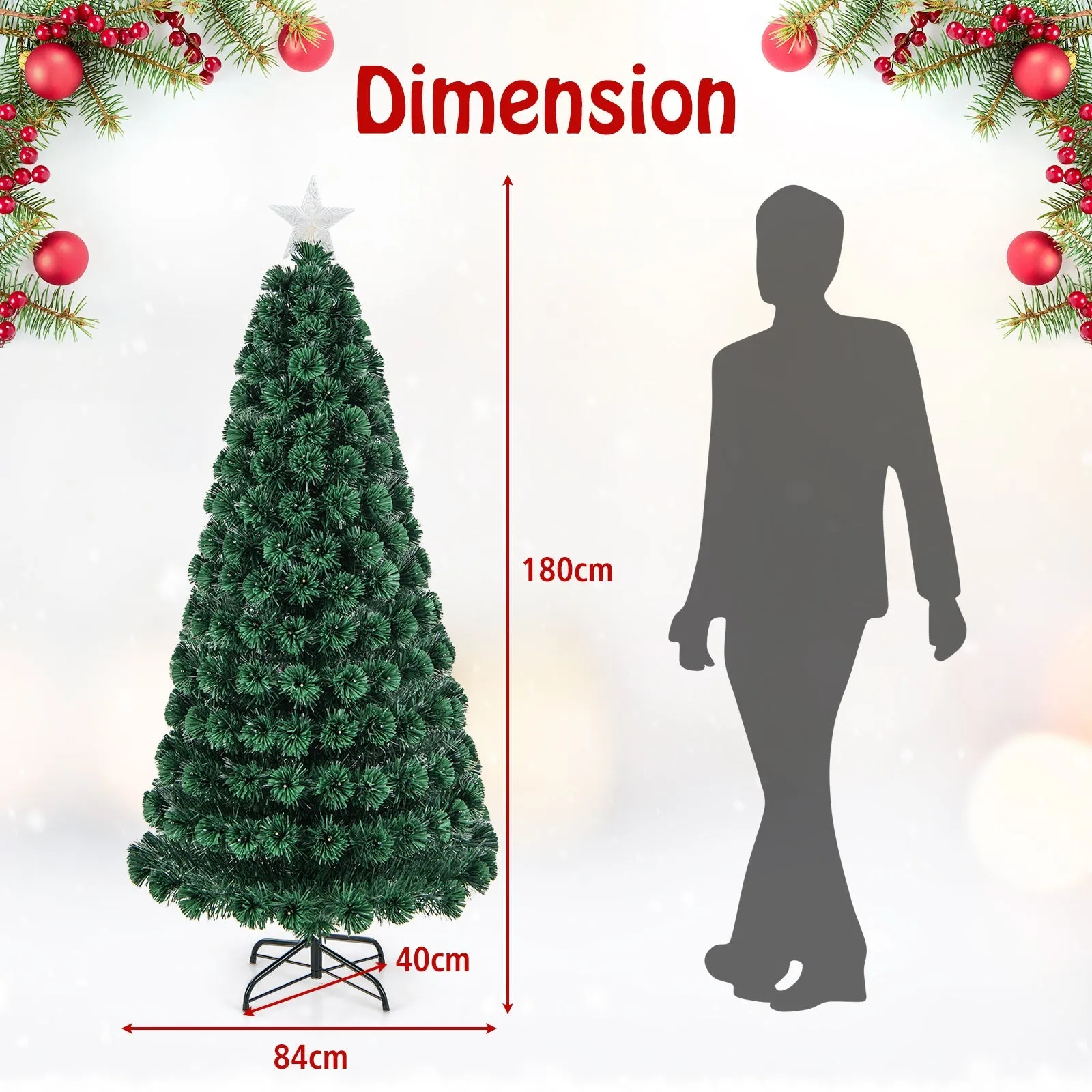 150 CM/180 CM Christmas Tree with PVC Branch Tips and LED Lights-6FT