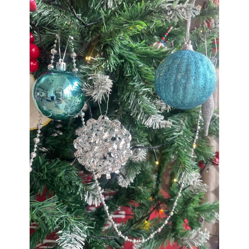 16 pcs, Blue, White & Silver Colour Hanging Christmas Tree Ornaments