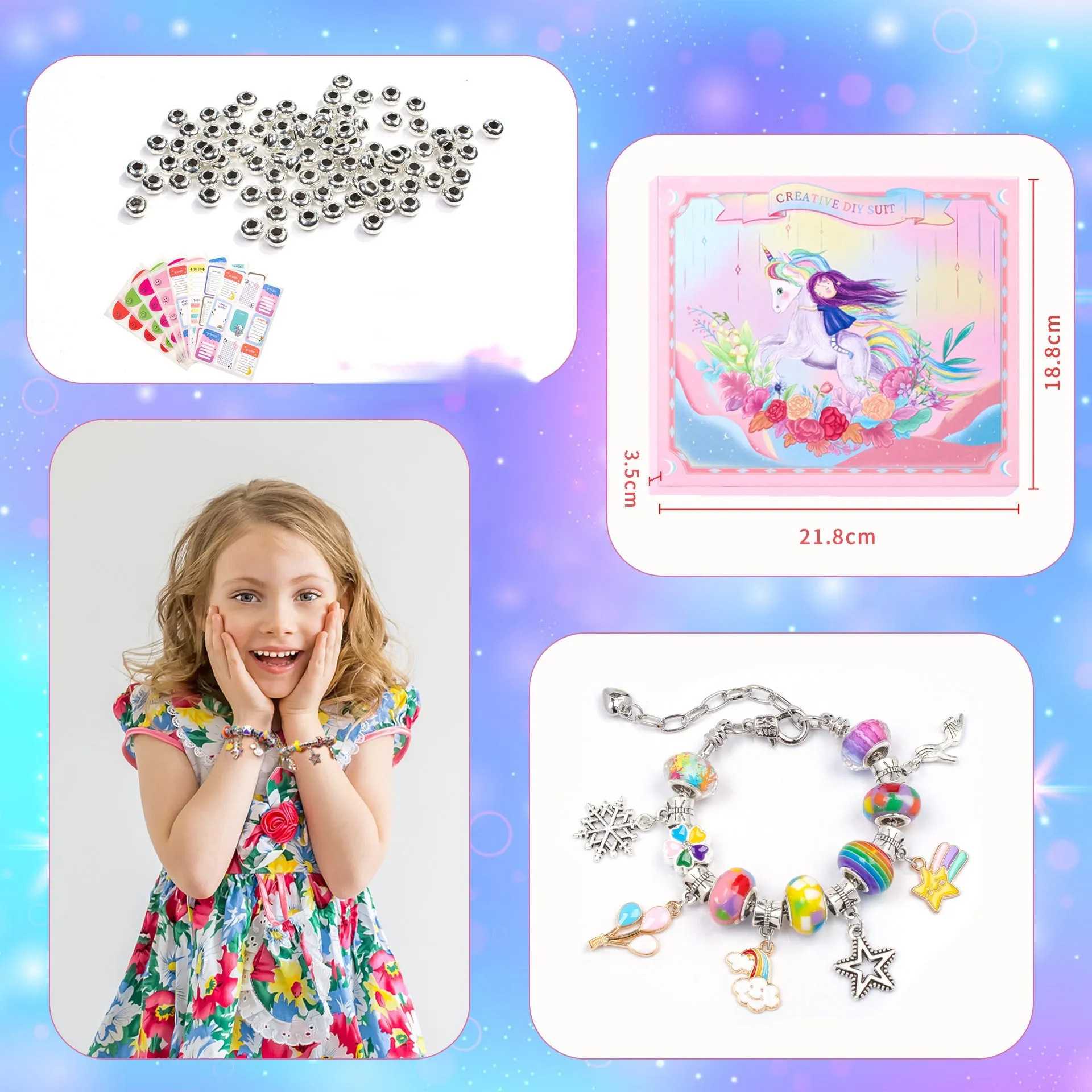 165PCs Beaded Unicorn Children's Bracelet Handmade DIY Rubber Headband Head Rope