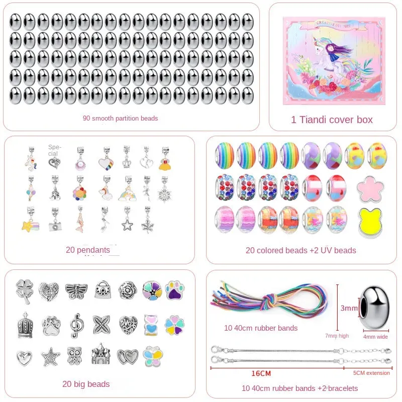 165PCs Beaded Unicorn Children's Bracelet Handmade DIY Rubber Headband Head Rope