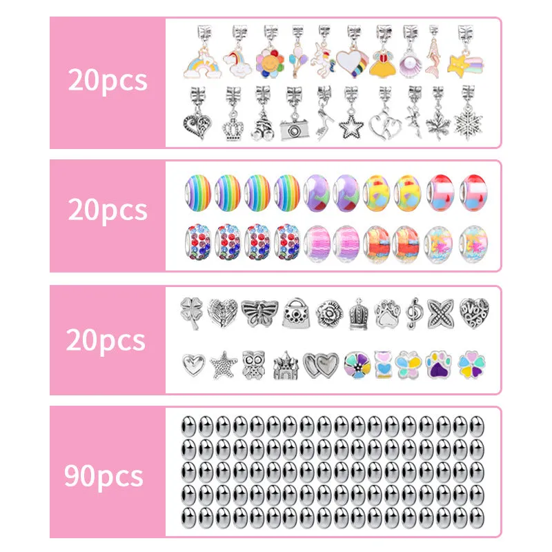 165PCs Beaded Unicorn Children's Bracelet Handmade DIY Rubber Headband Head Rope