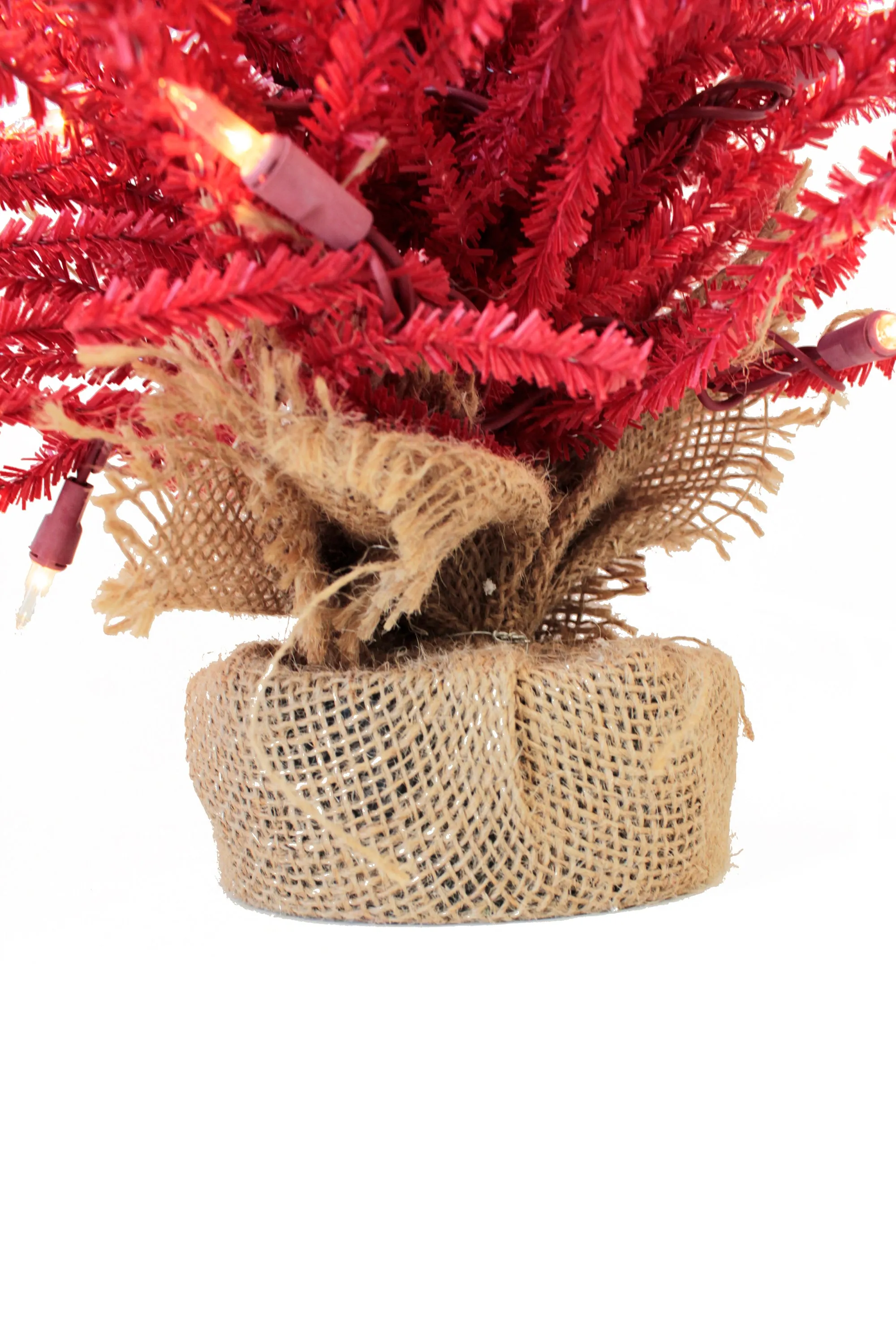 2' Pre-Lit Red Burlap Base Christmas Tree