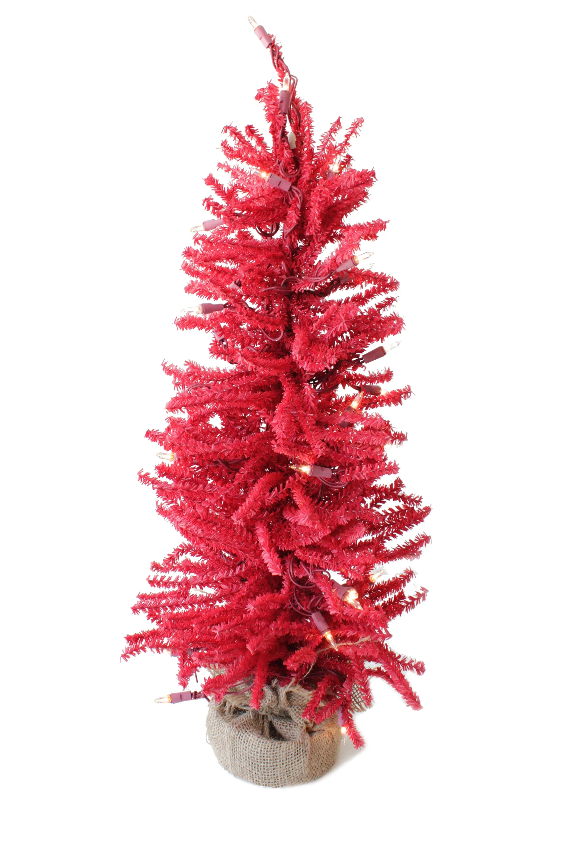 2' Pre-Lit Red Burlap Base Christmas Tree