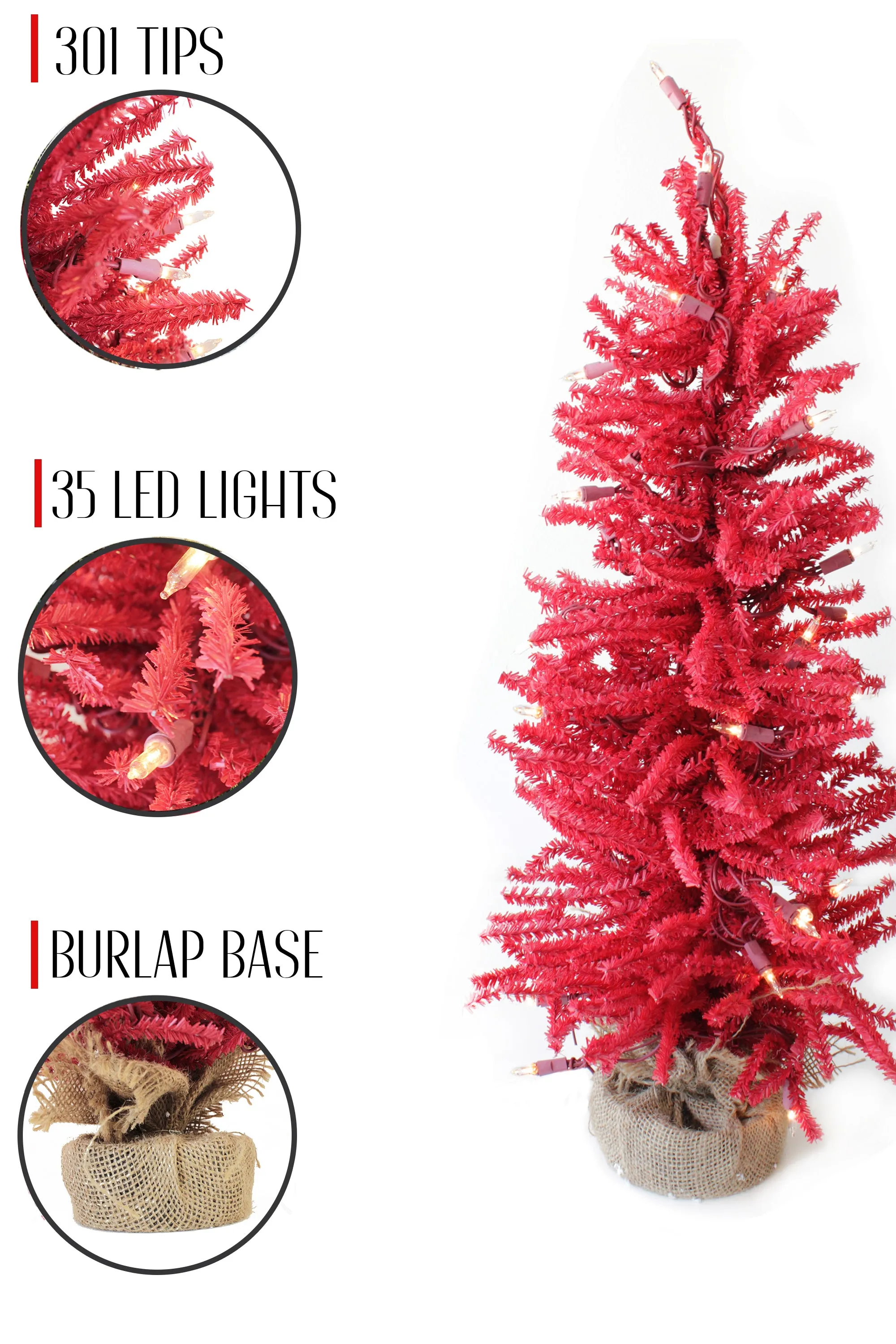 2' Pre-Lit Red Burlap Base Christmas Tree