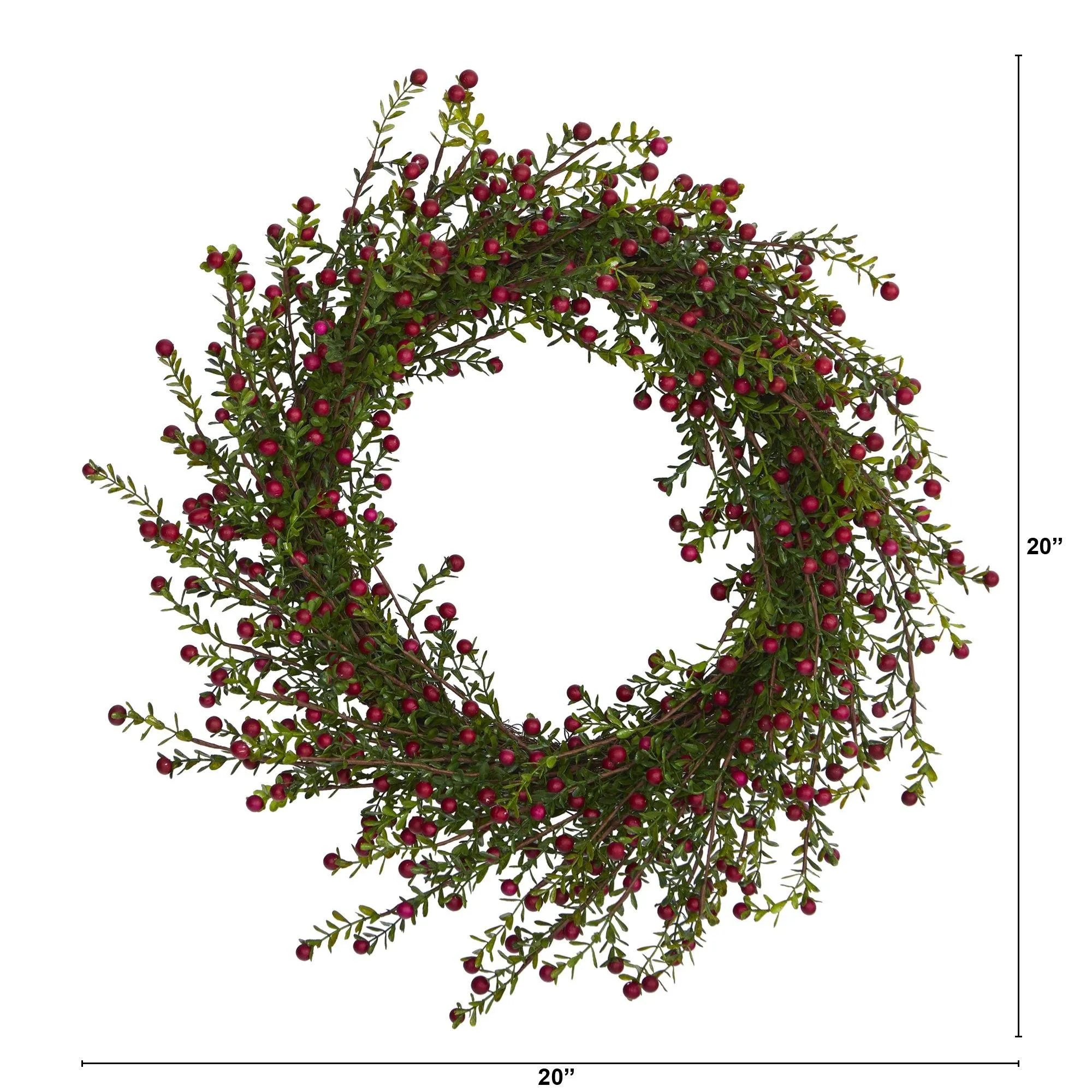 20” Boxwood and Berries Artificial Wreath