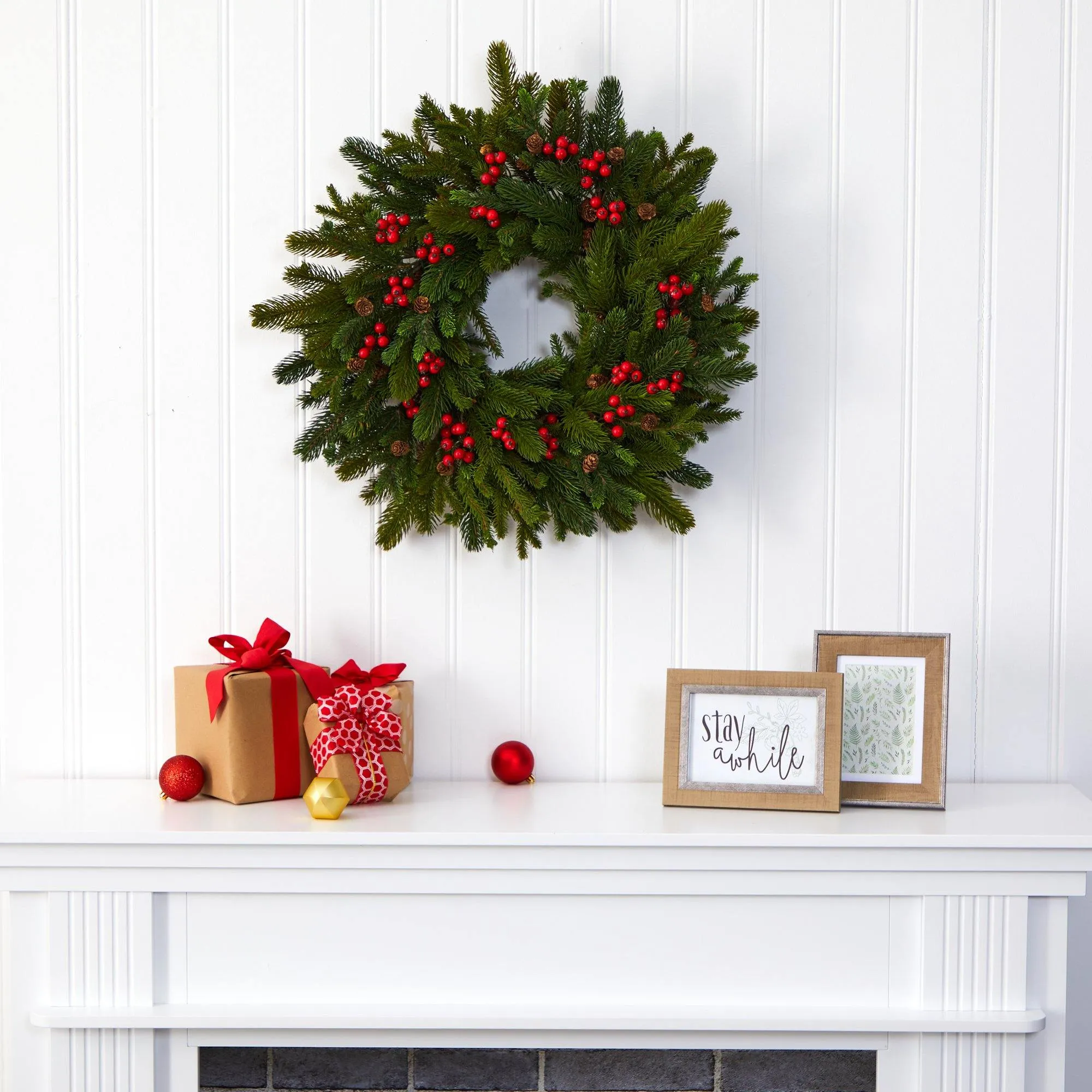 22” Pine, Pinecone and Berry Artificial Wreath