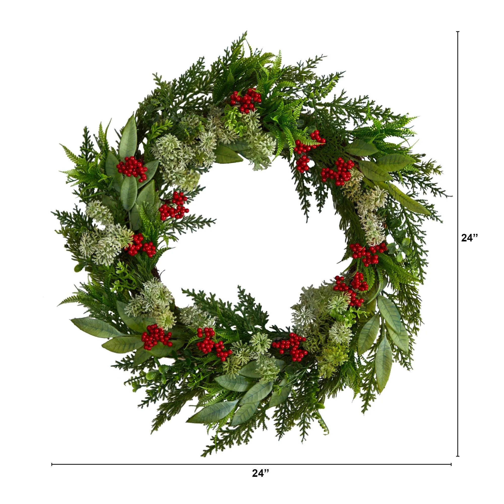 24” Cedar, Eucalyptus and Berries Artificial Christmas Wreath