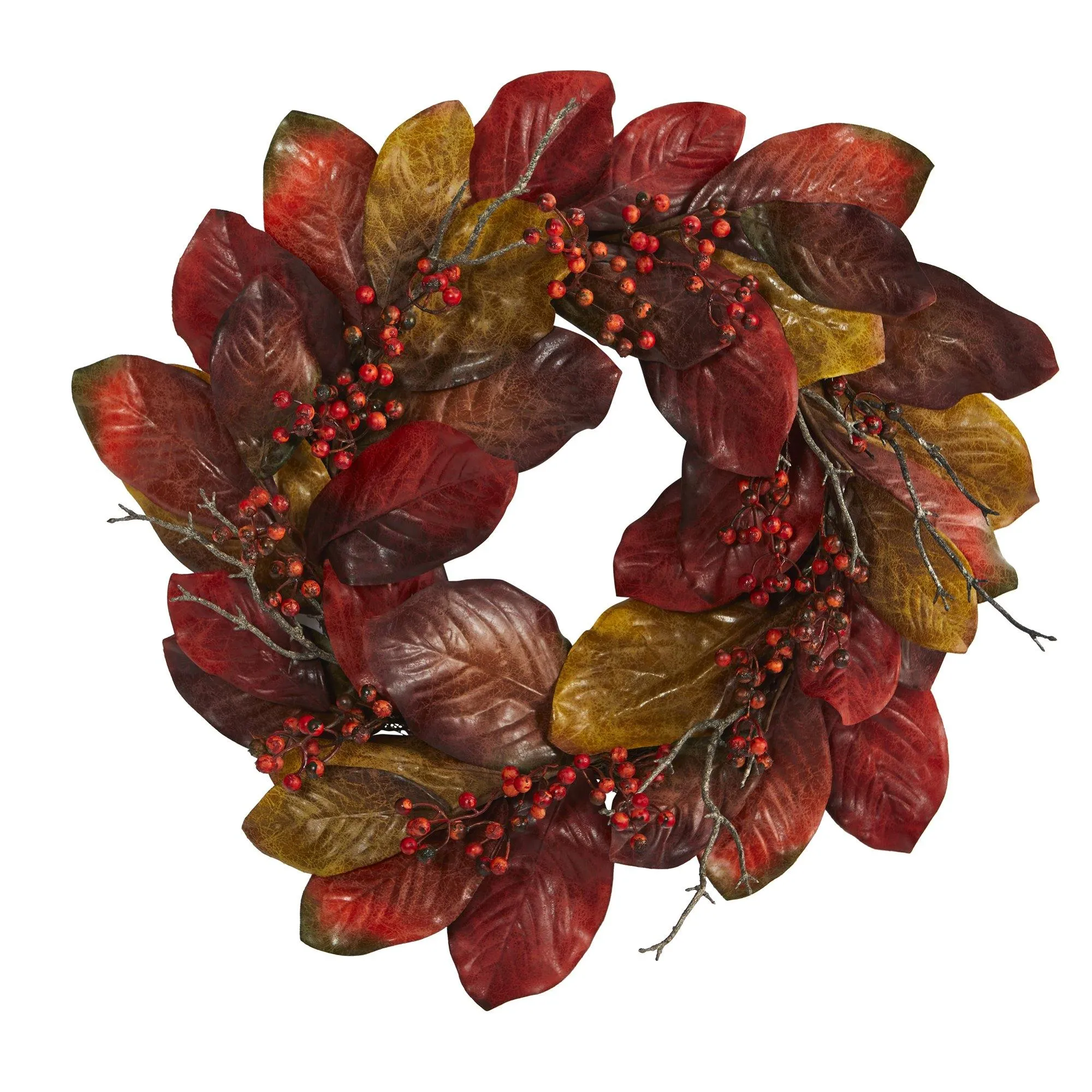 24” Harvest Magnolia Leaf and Berries Artificial Wreath