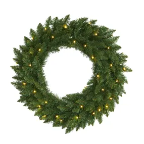 24" Green Pine Artificial Christmas Wreath with 35 Clear LED Lights