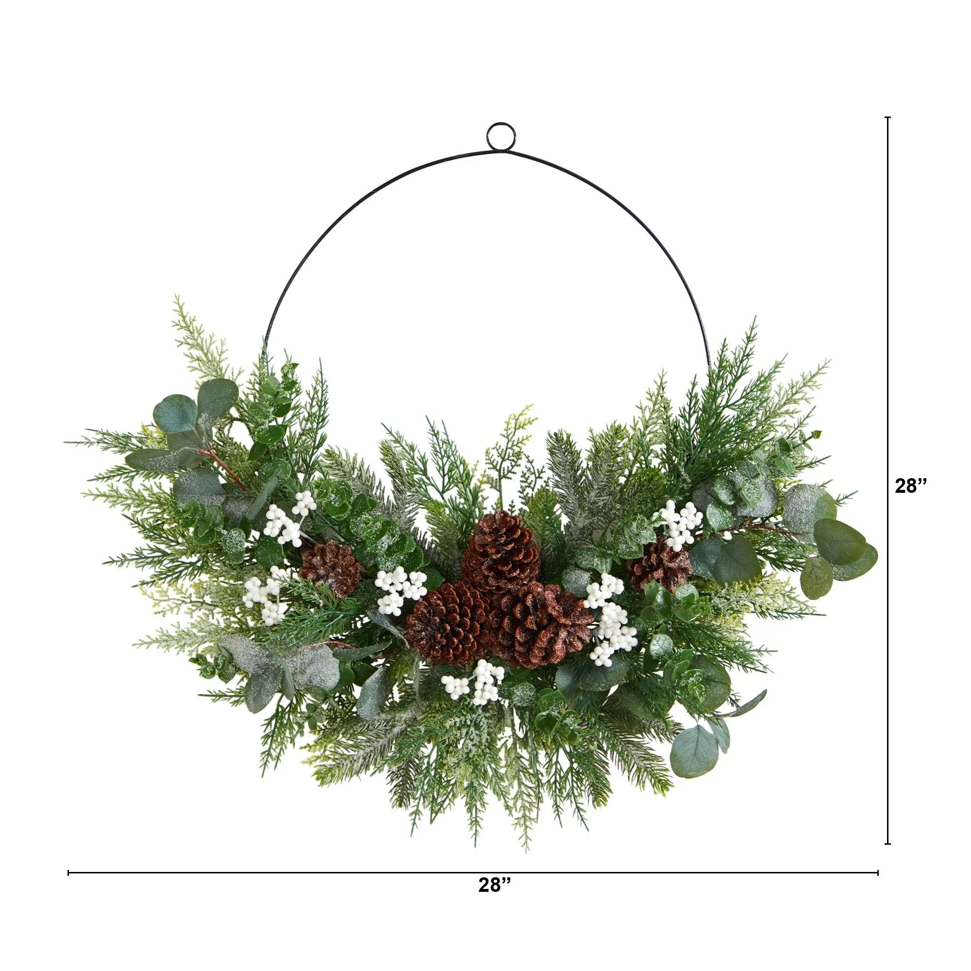 28” Christmas Pine, Eucalyptus, and Berries Metal Circlet Artificial Wreath