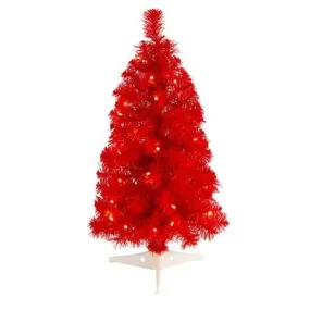 2'Red Artificial Christmas Tree with 35 LED Lights and 72 Bendable Branches