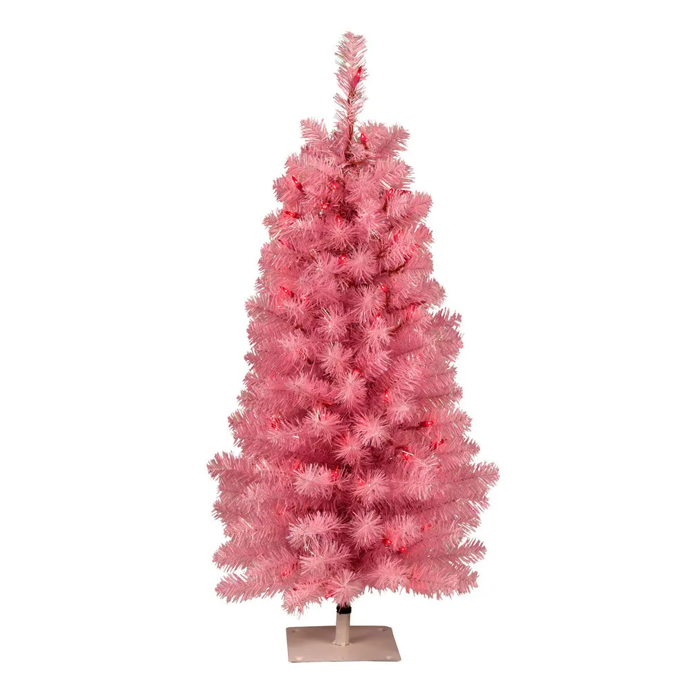 3' x 18" Pink Pine Artificial Christmas Tree Pink Incandescent Mini Lights