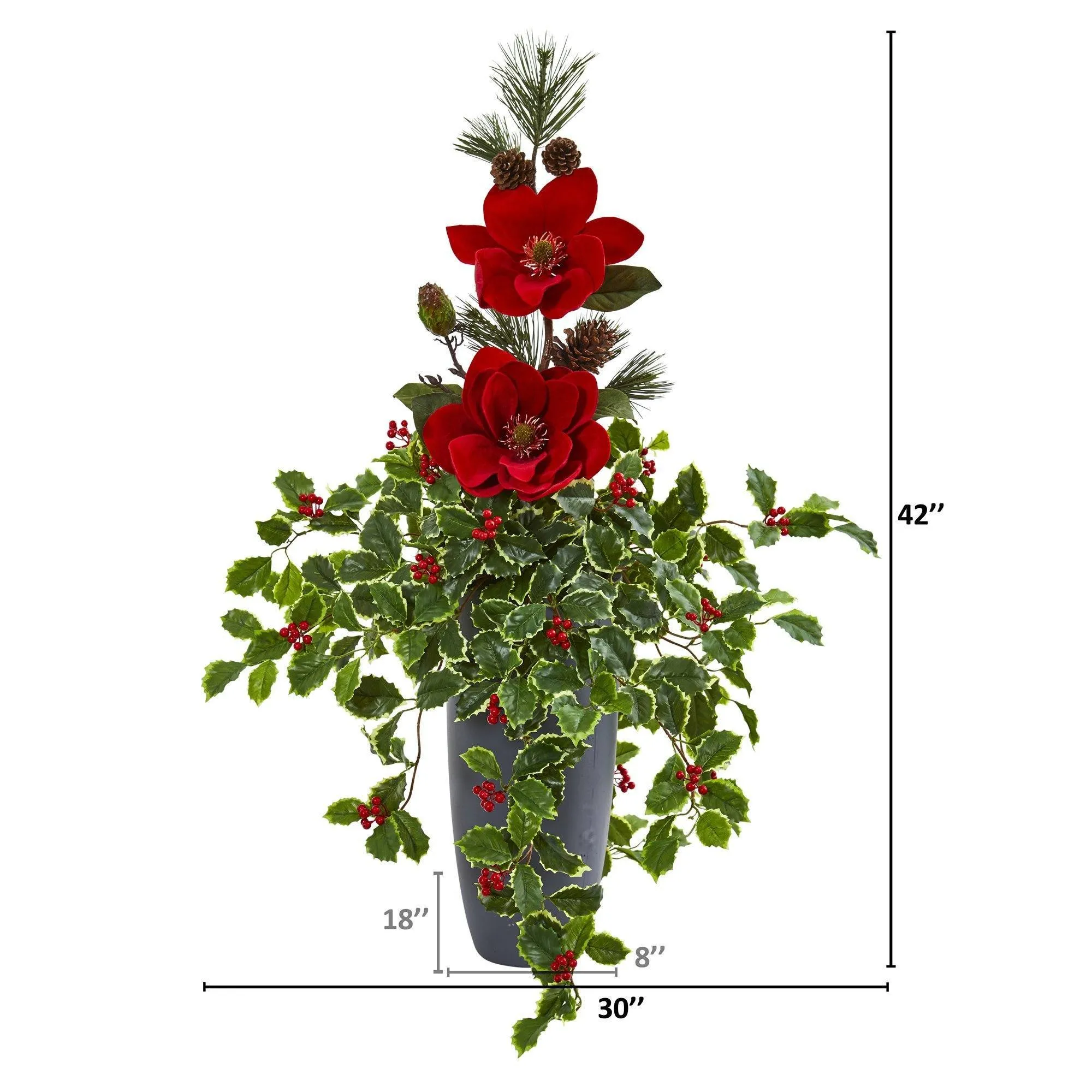 3.5’ Magnolia, Pine and Variegated Holly Leaf Artificial Arrangement