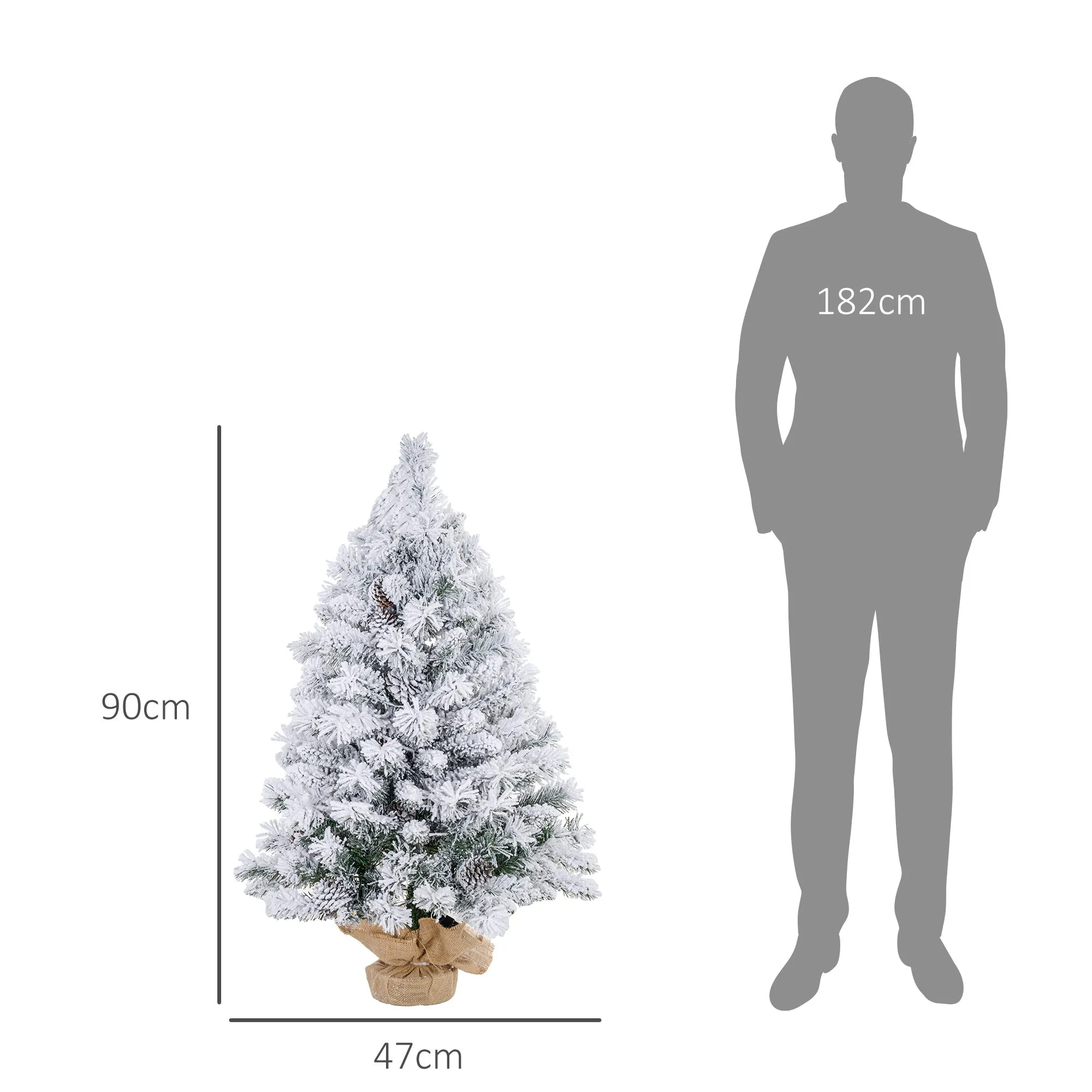 3ft Artificial Christmas Tree with LED Light, Concrete Base