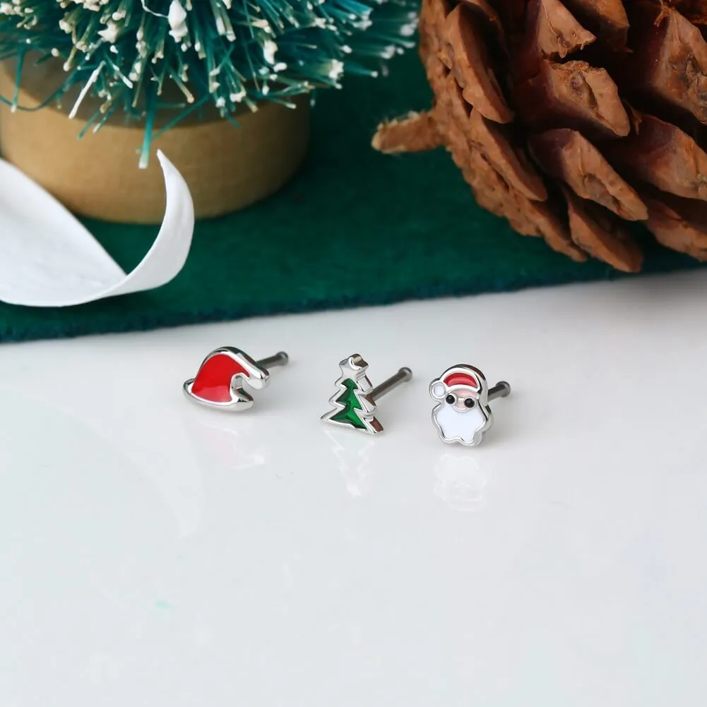 3PCS 20G Christmas Theme Nose Studs Piercing Jewelry