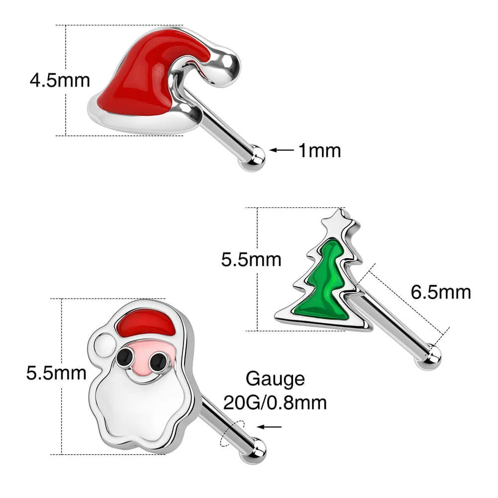 3PCS 20G Christmas Theme Nose Studs Piercing Jewelry