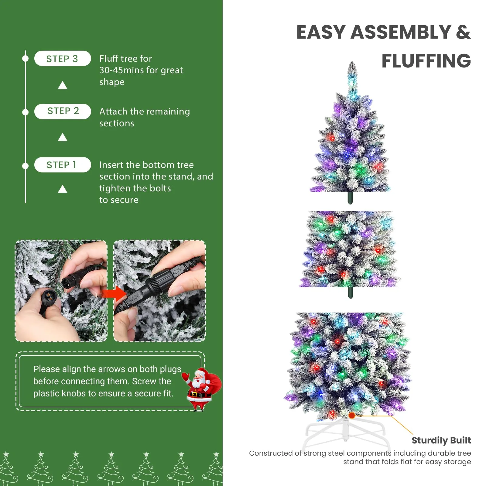 4ft Prelit Multi-Color RGB Lights Snow Flocked Artificial Hinged Slim Pencil Christmas Tree with Remote Control