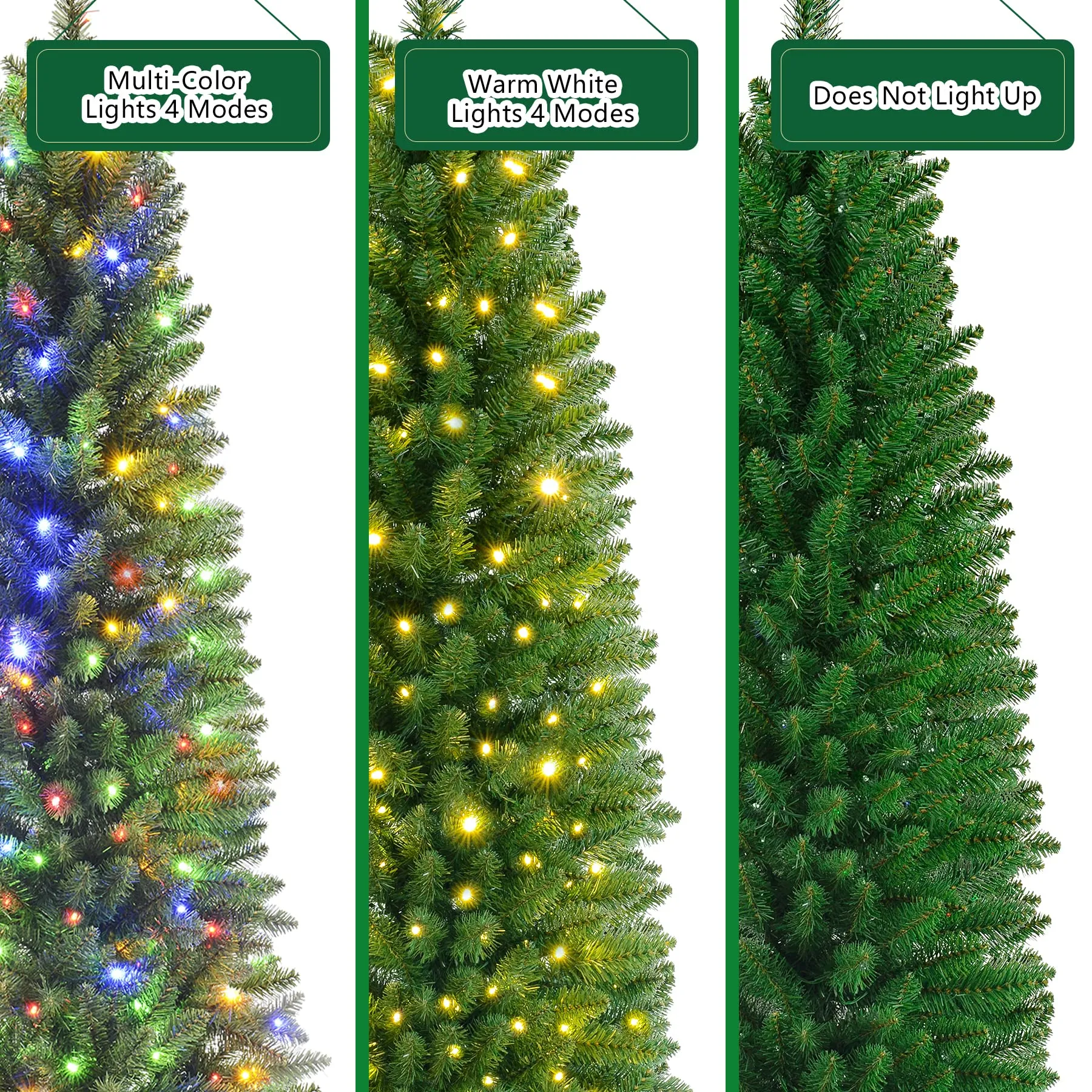 4ft Premium Prelit Warm White & Multi-Color Lights Artificial Hinged Slim Pencil Christmas Tree with Remote