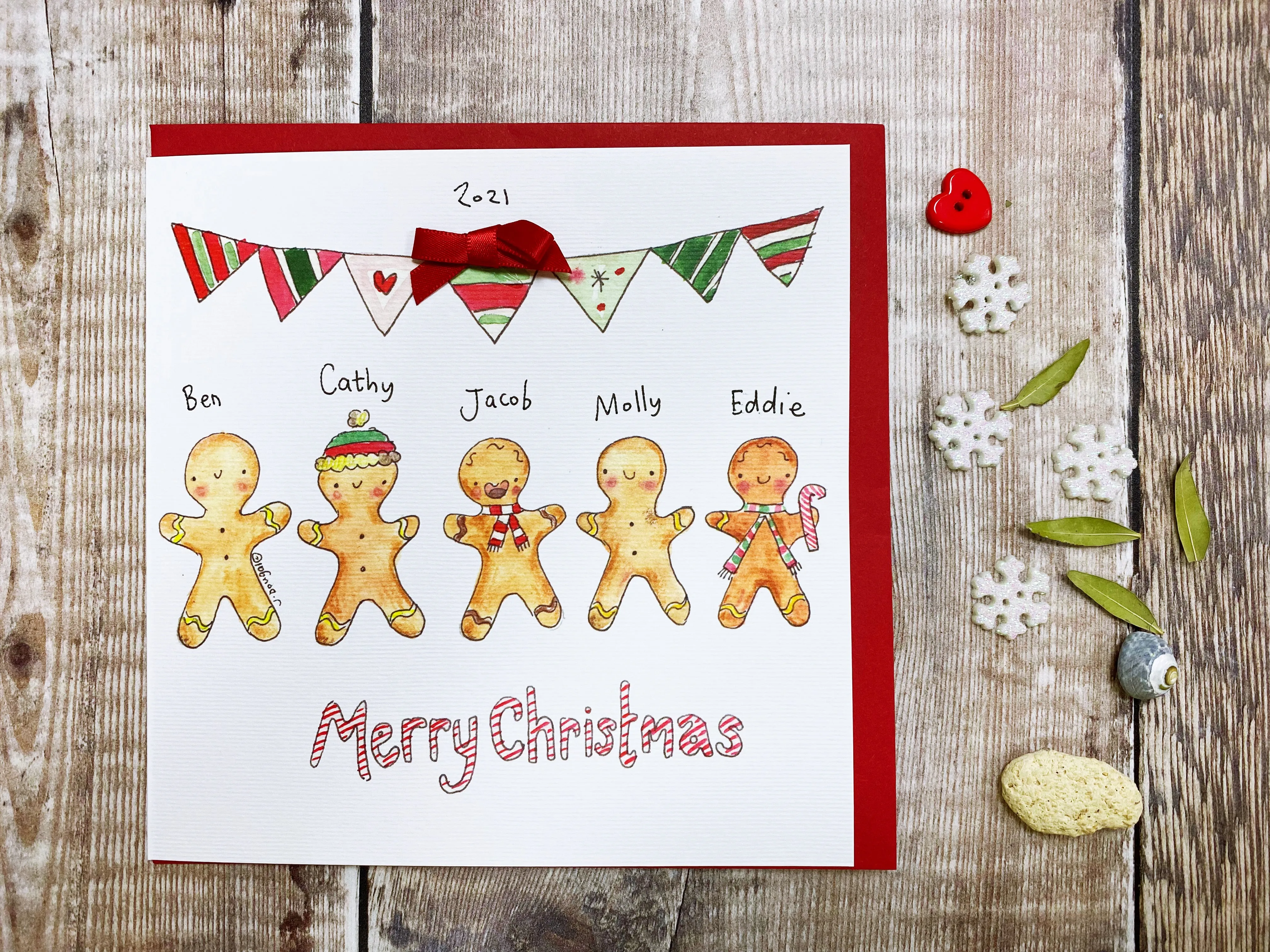 5 Gingerbread Family Christmas Card - Personalised