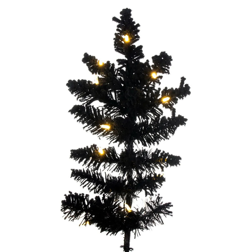 5.5' x 43" Flocked Black Fir Christmas Tree Warm White LED Mini Lights