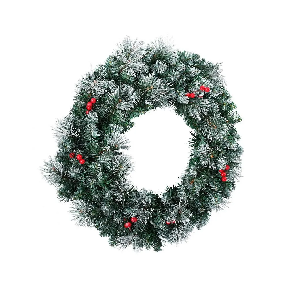 60cm Christmas Wreath LED Lights Snowy Flowers Garland Party Decor