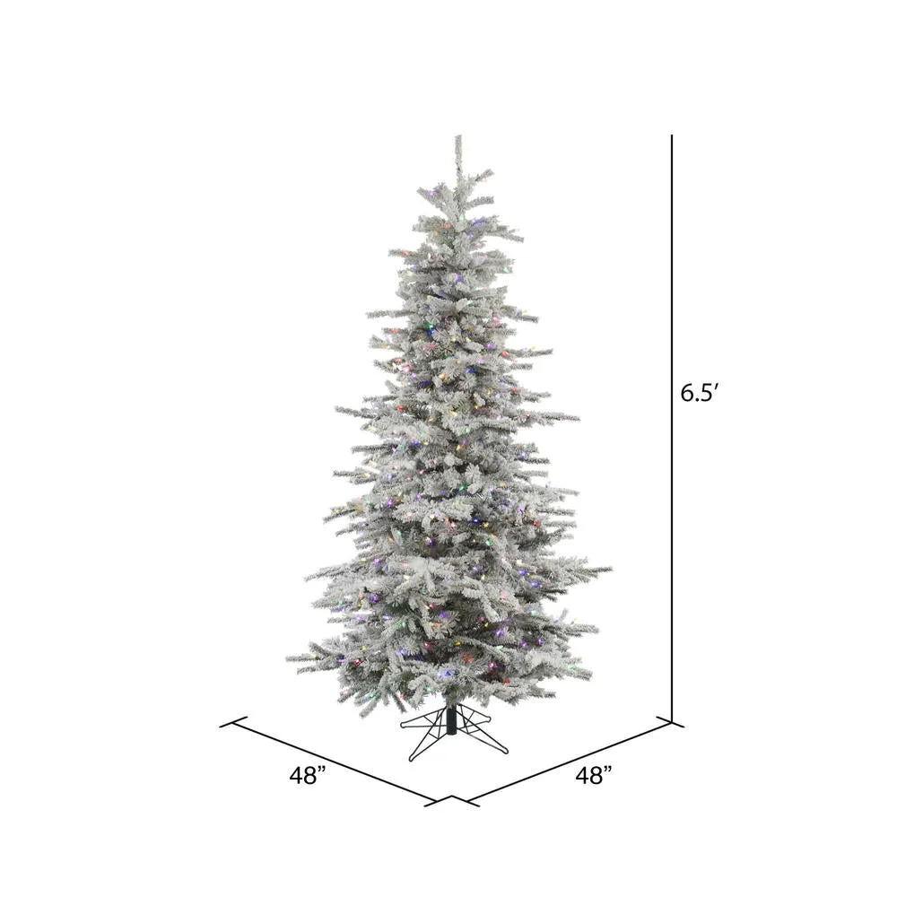 6.5' Flocked Sierra Fir Slim Artificial Xmas Tree Colored LED Dura-Lit lights