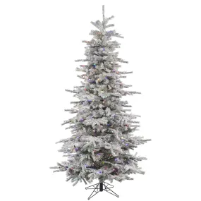 6.5' Flocked Sierra Fir Slim Artificial Xmas Tree Colored LED Dura-Lit lights