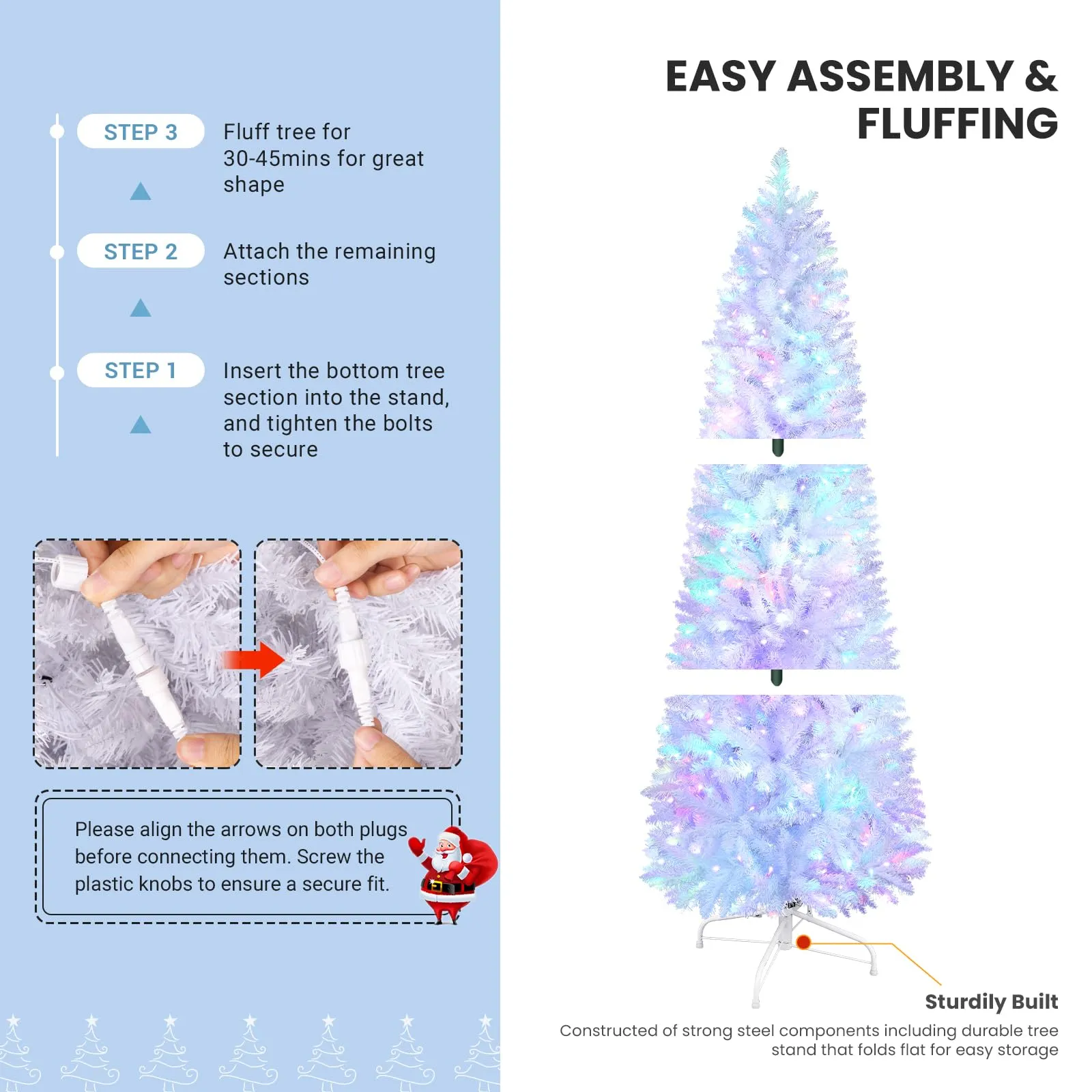 6ft Prelit Multi-Color RGB Lights Artificial Hinged Slim Pencil Christmas Tree with Remote Control