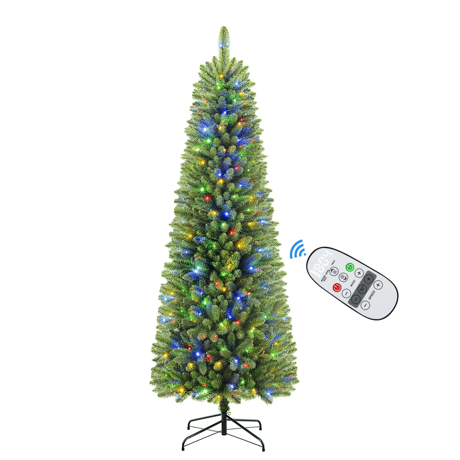 6ft Warm White & Multi-Color Lights Prelit Artificial Slim Pencil Christmas Tree with Remote