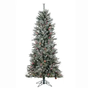 7' x 40" Frosted Berry Pine Artificial Tree 250 Clear Mini Lights Metal Stand