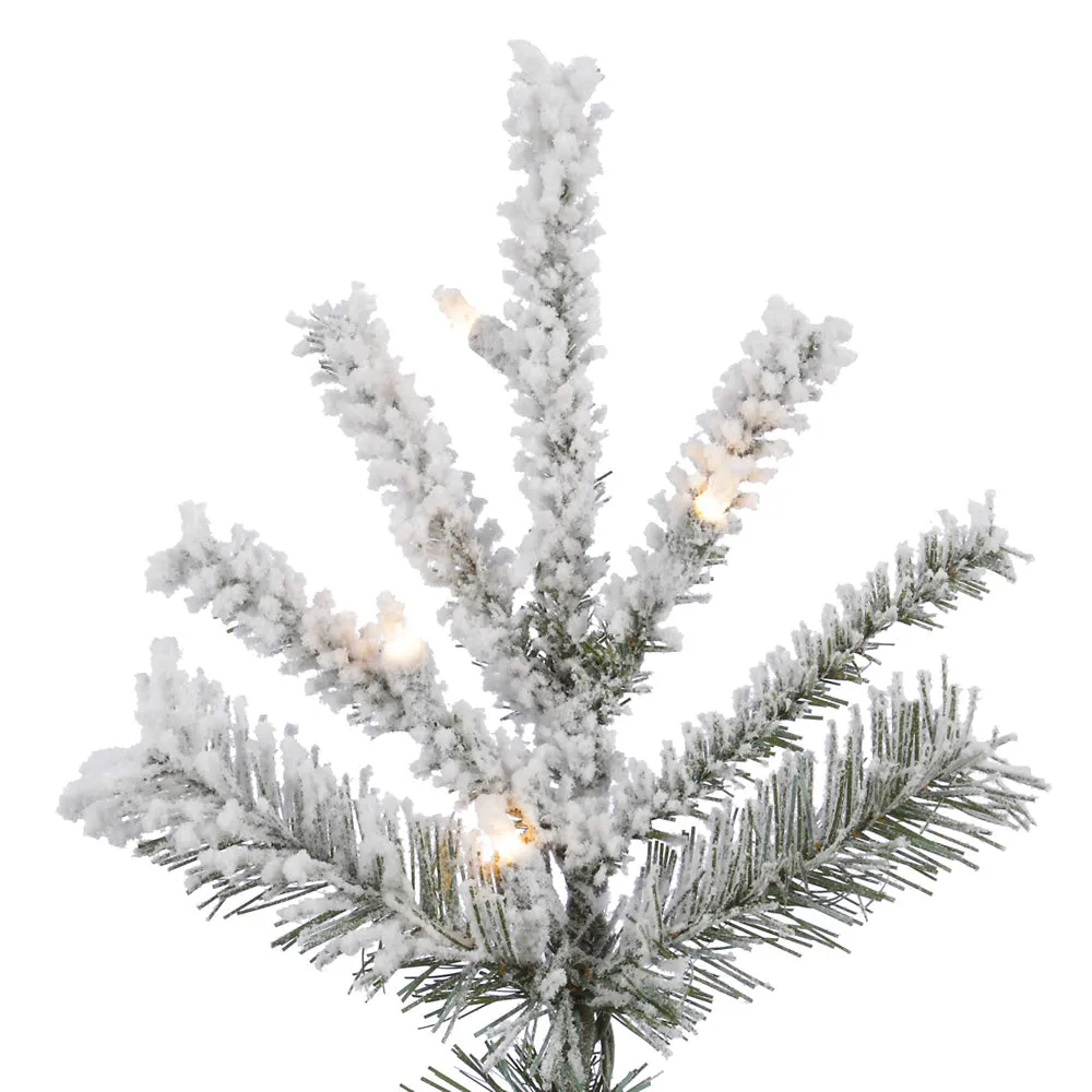 7.5' Flocked Sierra Fir Slim Artificial Xmas Tree Pure White Single Mold LED