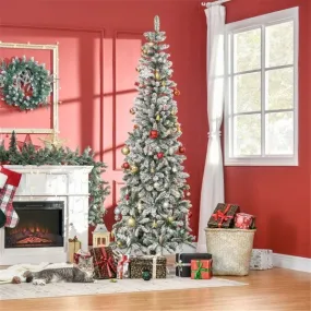 7.5ft Christmas tree slim flocked realistic branches 