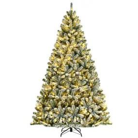 8 Feet Pre-lit Snow Flocked Christmas Tree with Metal Stand