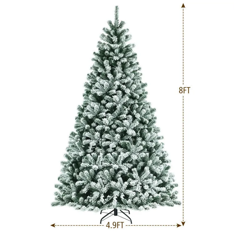 8 Feet Pre-lit Snow Flocked Christmas Tree with Metal Stand