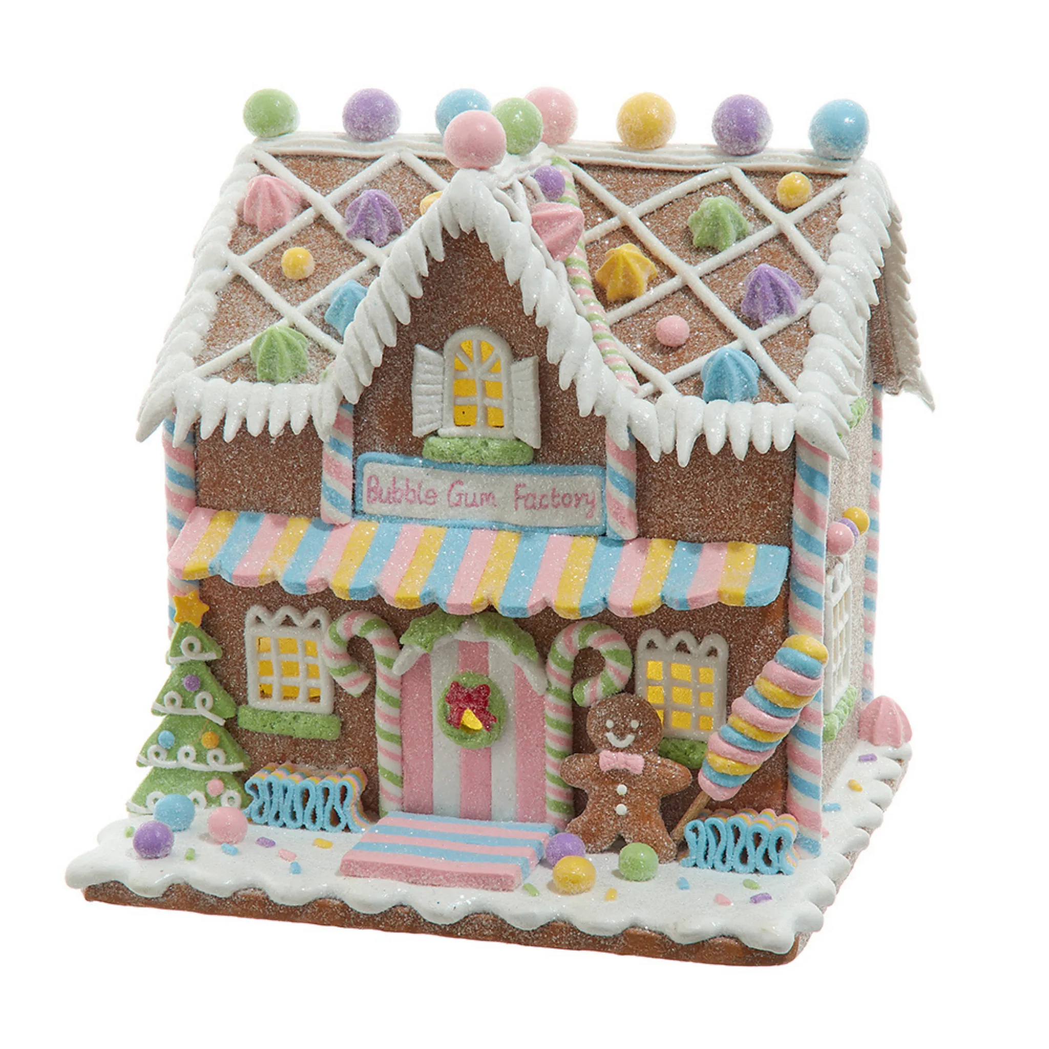 8.07" Battery Operated LED Lighted Gingerbread Bubblegum Factory