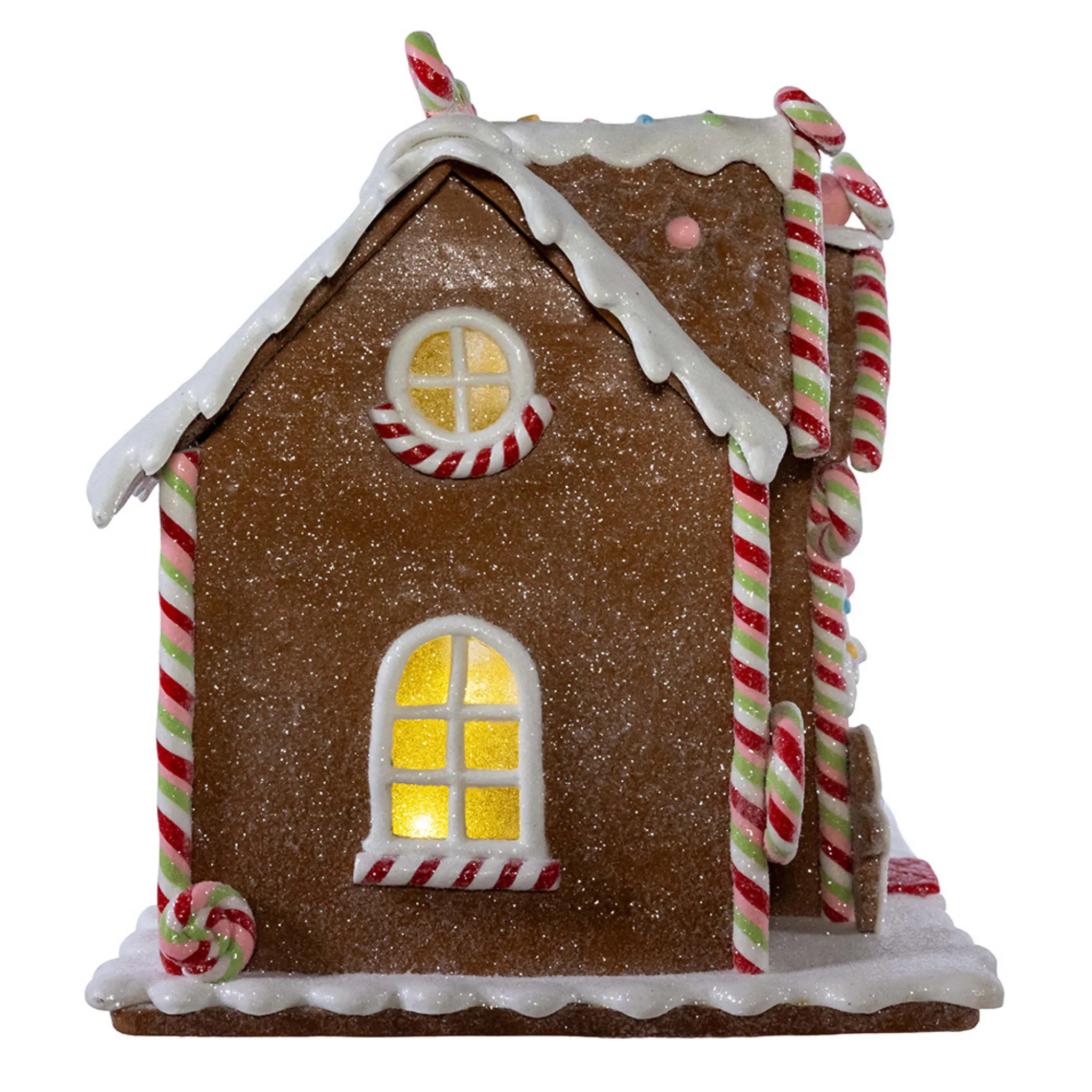 8.46" Battery Operated LED Lighted Gingerbread Lollipop Shop