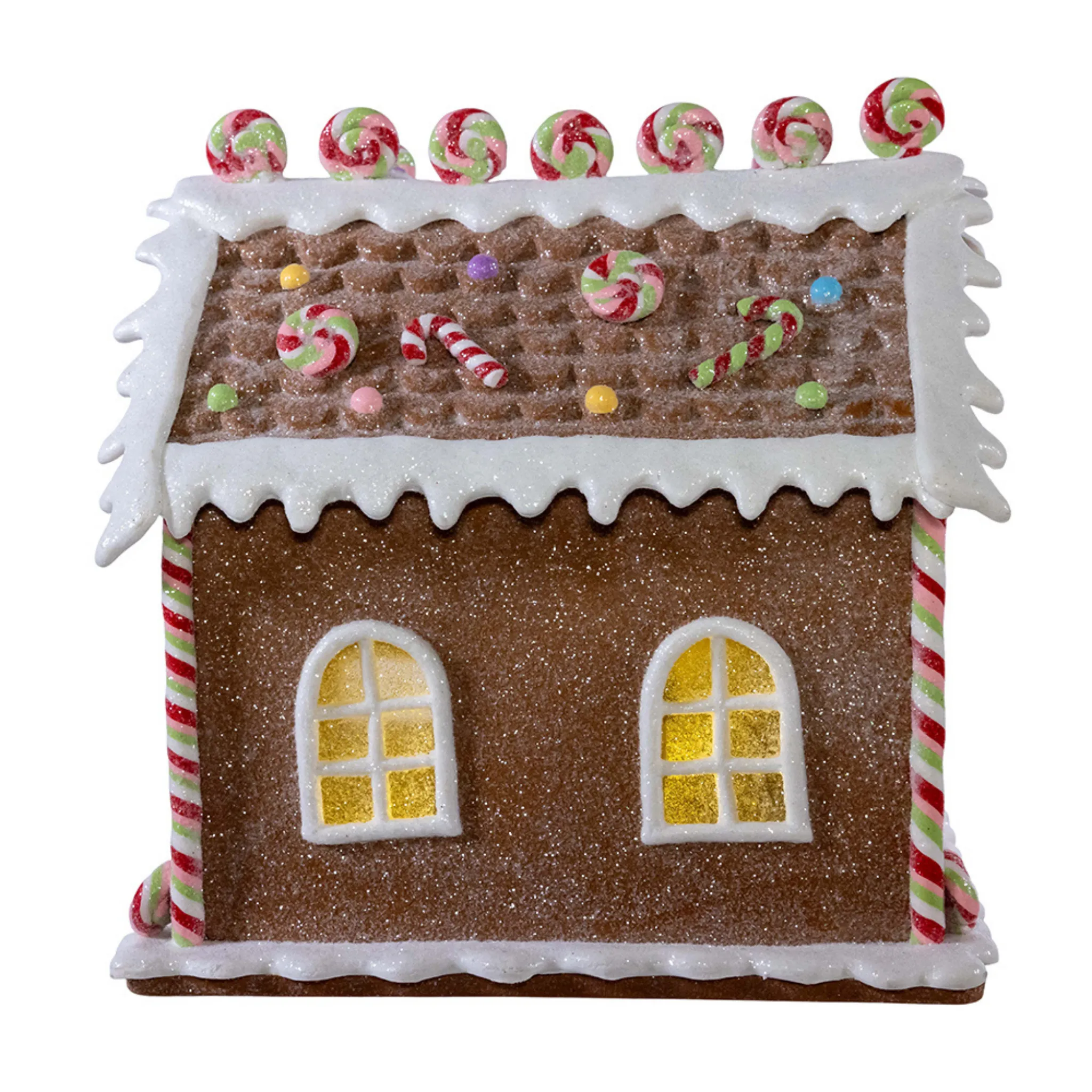 8.46" Battery Operated LED Lighted Gingerbread Lollipop Shop