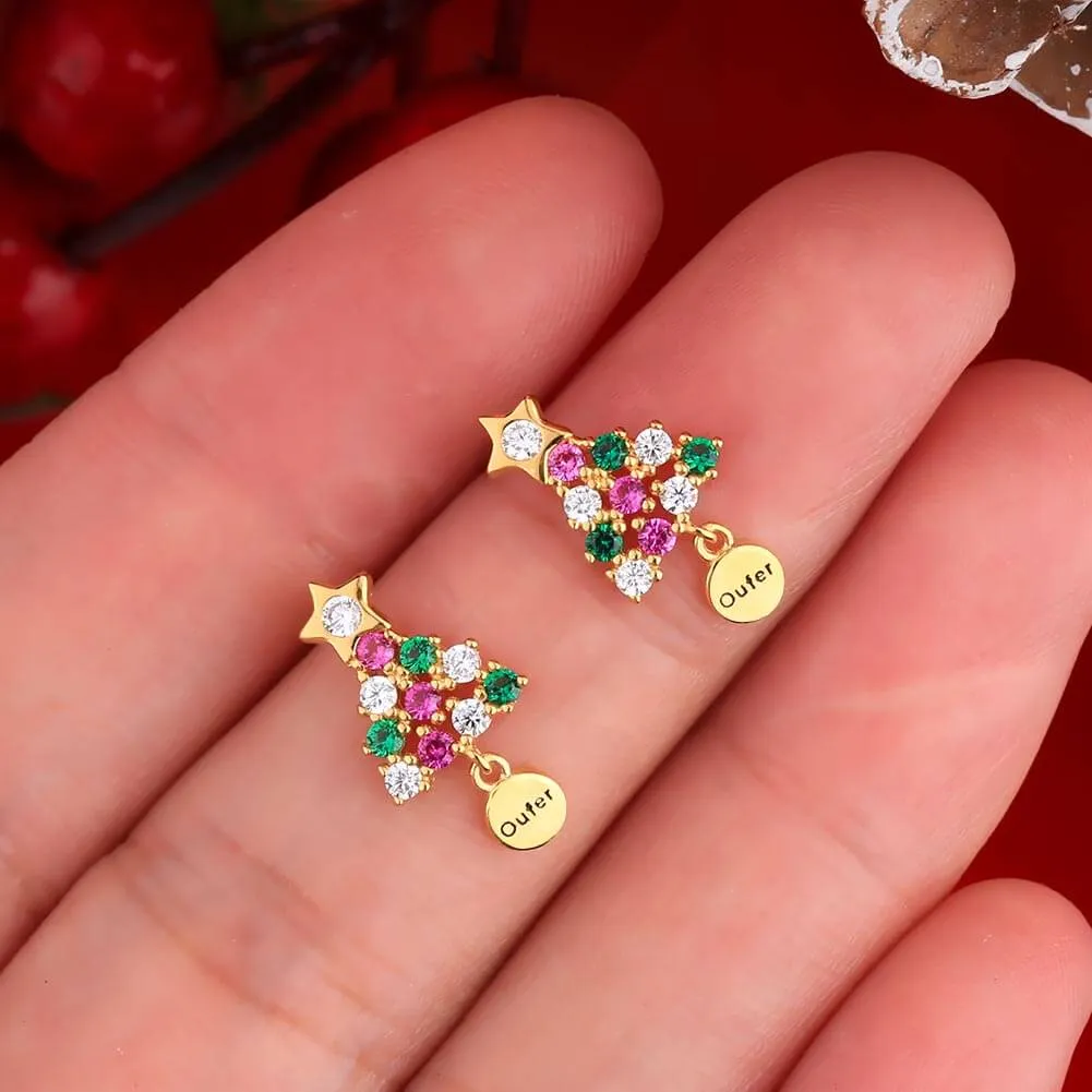 925 Sterling Silver Christmas Tree Stud Earrings