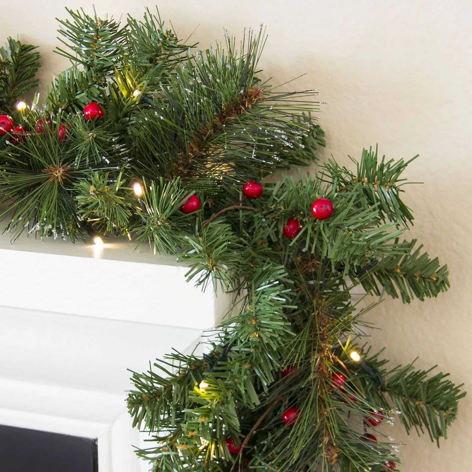 9ft Pre-Lit Christmas Garland w/ 50 Lights, Pine Cones, Berries