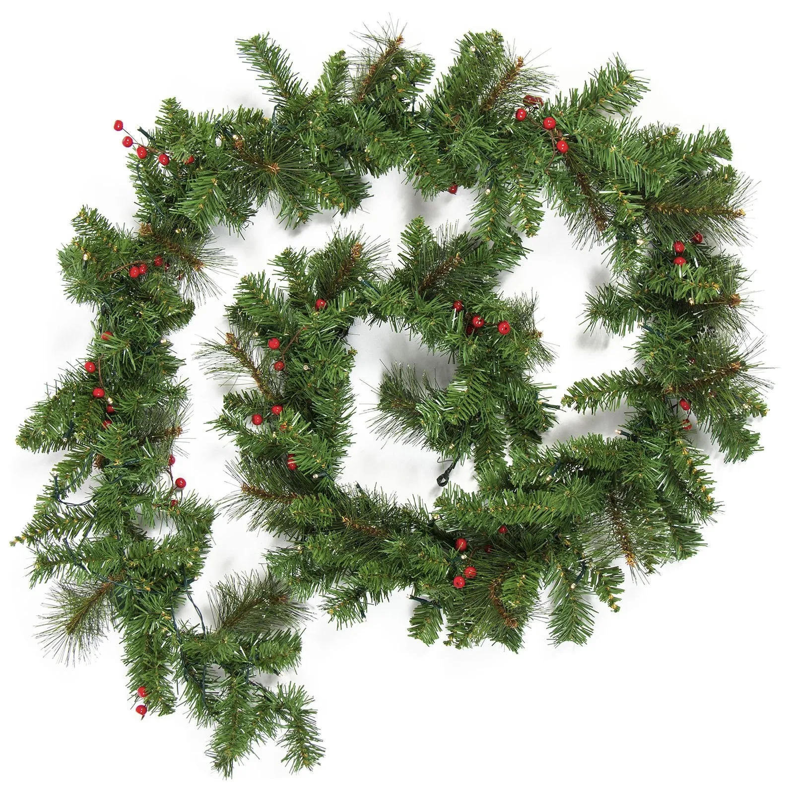 9ft Pre-Lit Christmas Garland w/ 50 Lights, Pine Cones, Berries