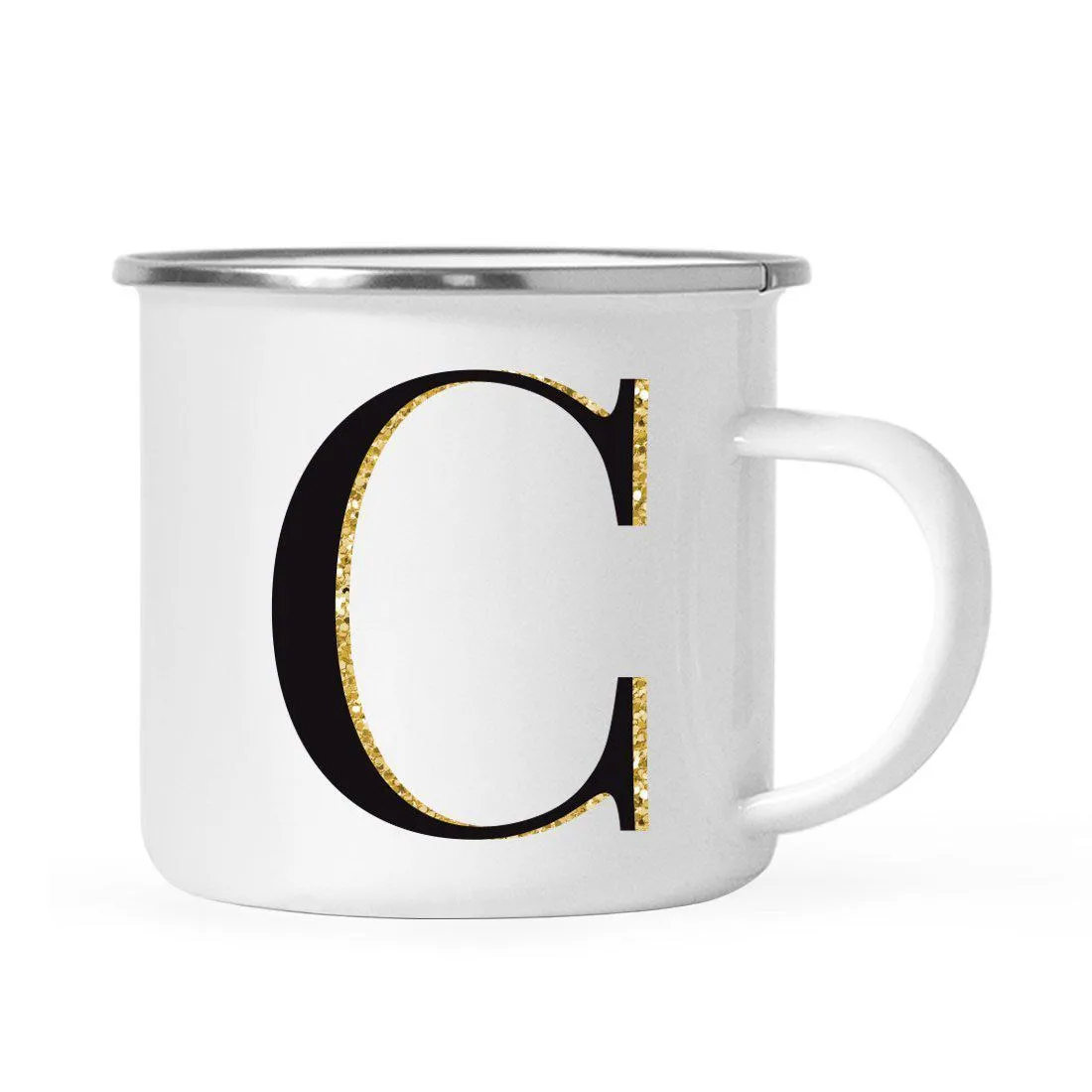 Andaz Press 11oz Black Faux Gold Glitter Monogram Campfire Coffee Mug