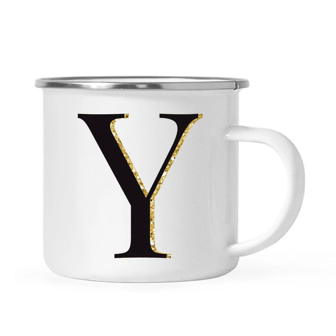 Andaz Press 11oz Black Faux Gold Glitter Monogram Campfire Coffee Mug