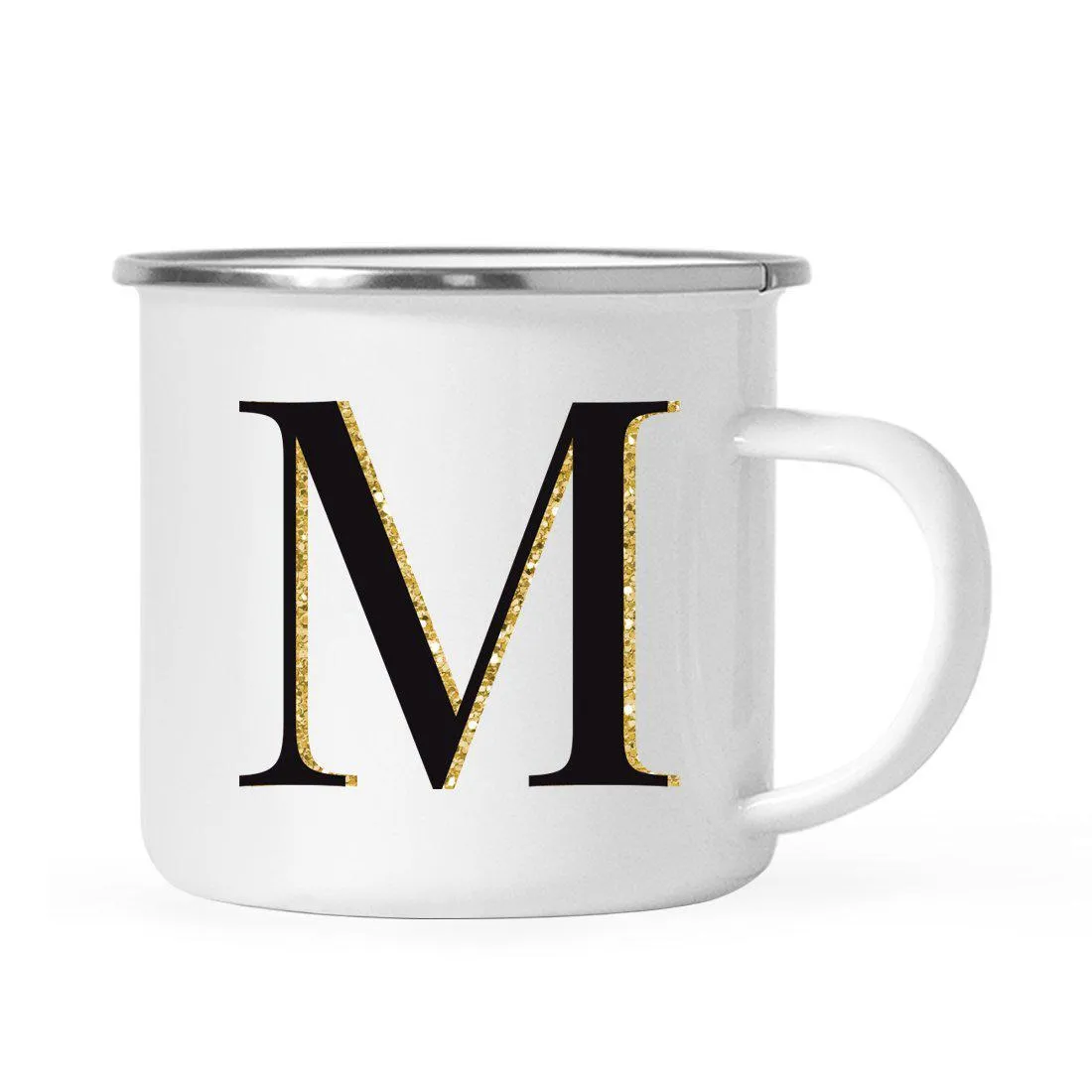 Andaz Press 11oz Black Faux Gold Glitter Monogram Campfire Coffee Mug